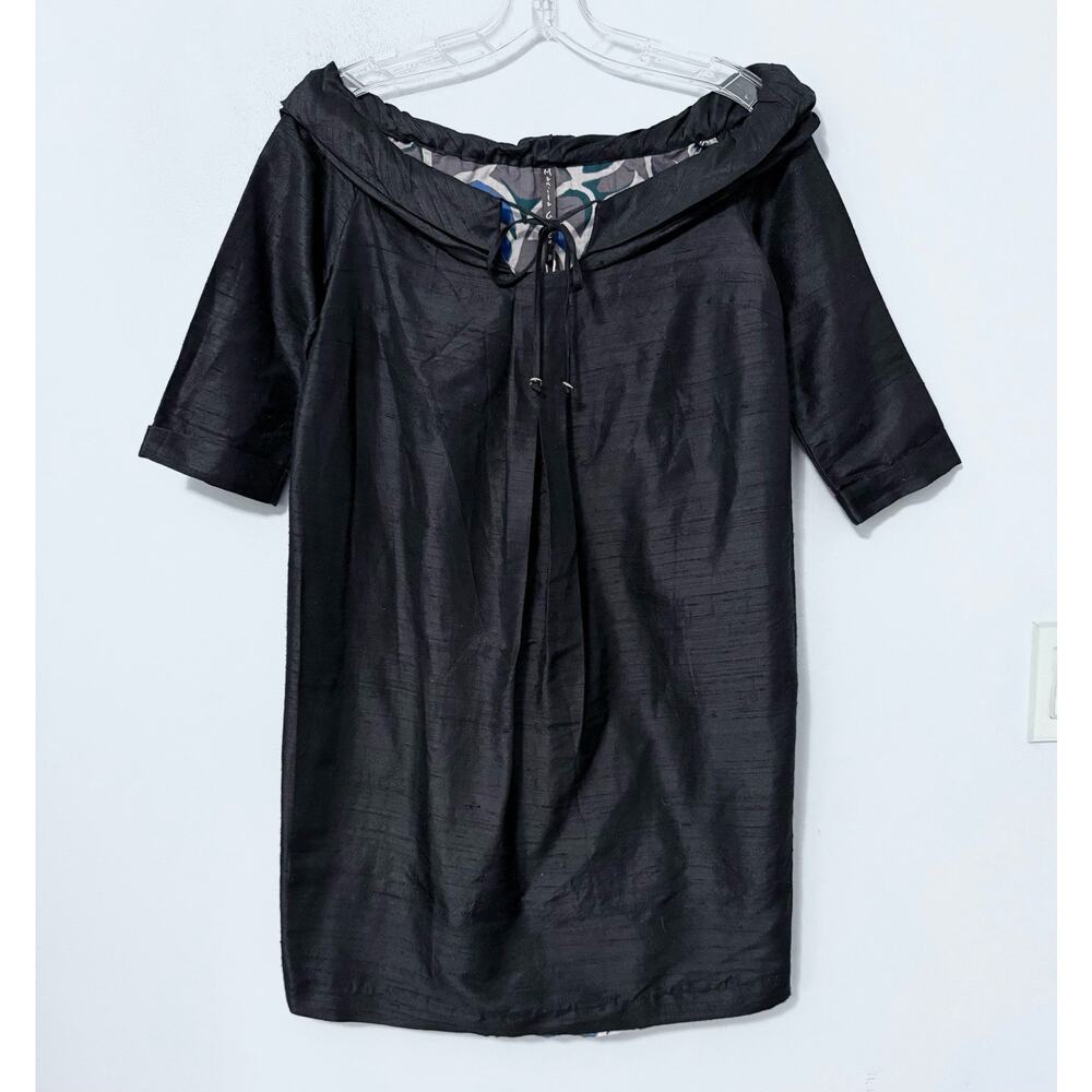 Manila Grace Dress Off The Shoulder Black Silk Chiffon XS Size 38 / US 2